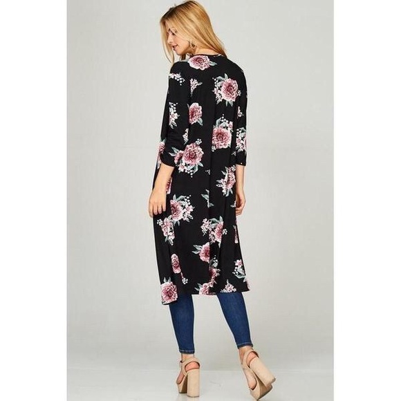 Black Floral Duster Cardigan - Picture 3 of 3